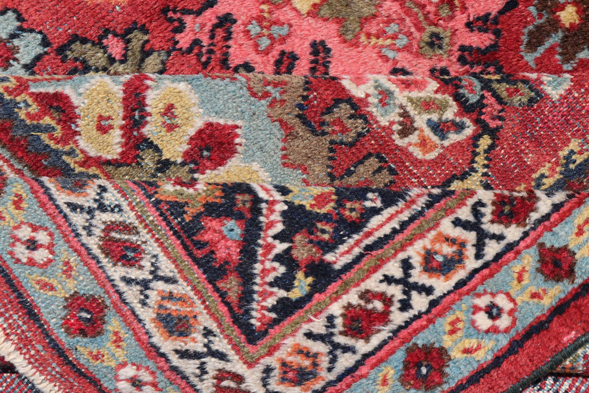 Semi Antique Persian Mahal Rug with Medallion Design in Jewel Tones For Sale 8