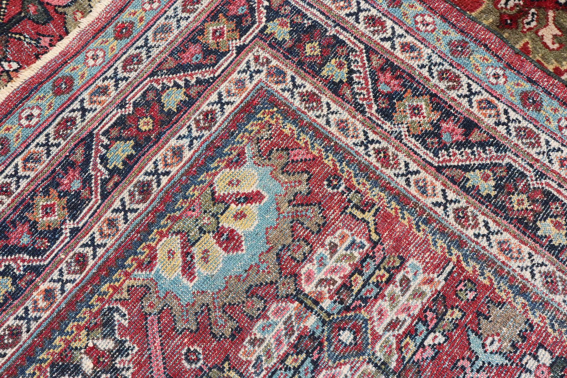 Semi Antique Persian Mahal Rug with Medallion Design in Jewel Tones For Sale 9