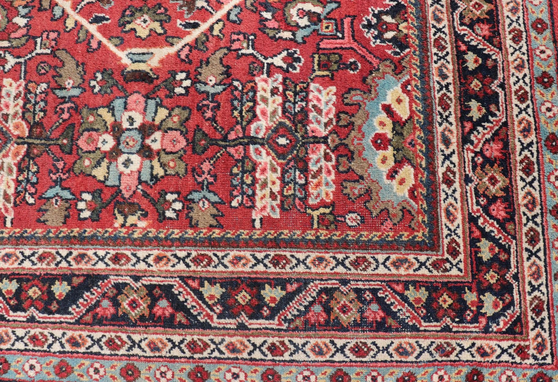 Sultanabad Semi Antique Persian Mahal Rug with Medallion Design in Jewel Tones For Sale