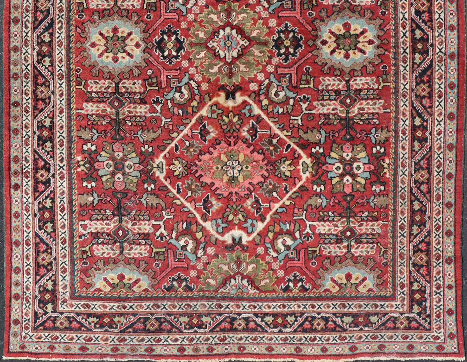 Semi Antique Persian Mahal Rug with Medallion Design in Jewel Tones For Sale 1