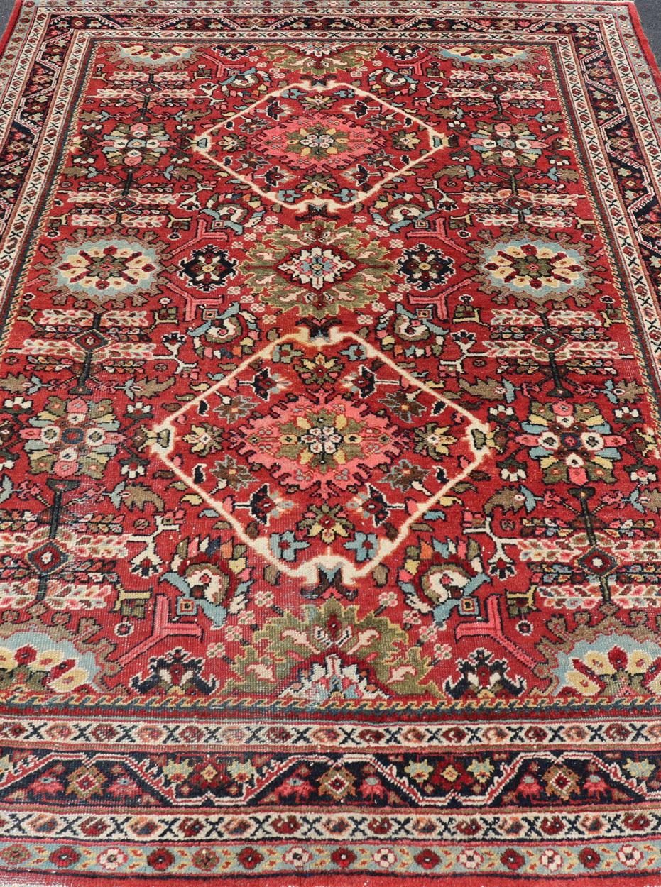 Semi Antique Persian Mahal Rug with Medallion Design in Jewel Tones For Sale 2
