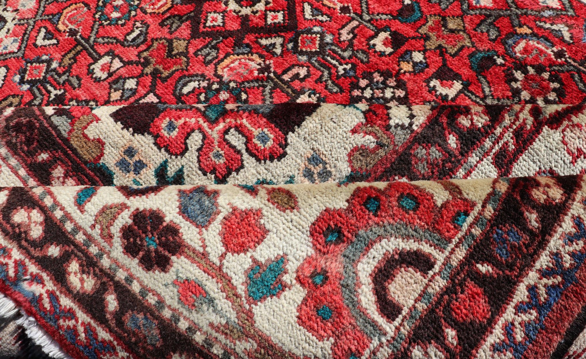 Hand-Knotted Keivan Woven Arts Semi Antique Persian Mahal Rug with Soft Red & wide Border For Sale