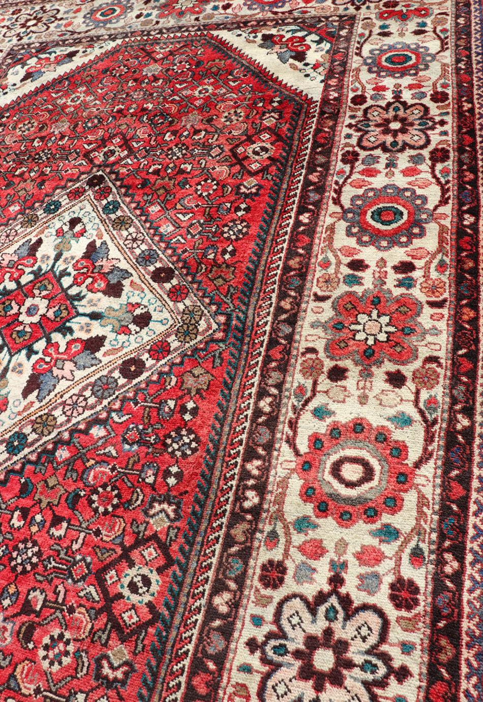 Mid-20th Century Keivan Woven Arts Semi Antique Persian Mahal Rug with Soft Red & wide Border For Sale