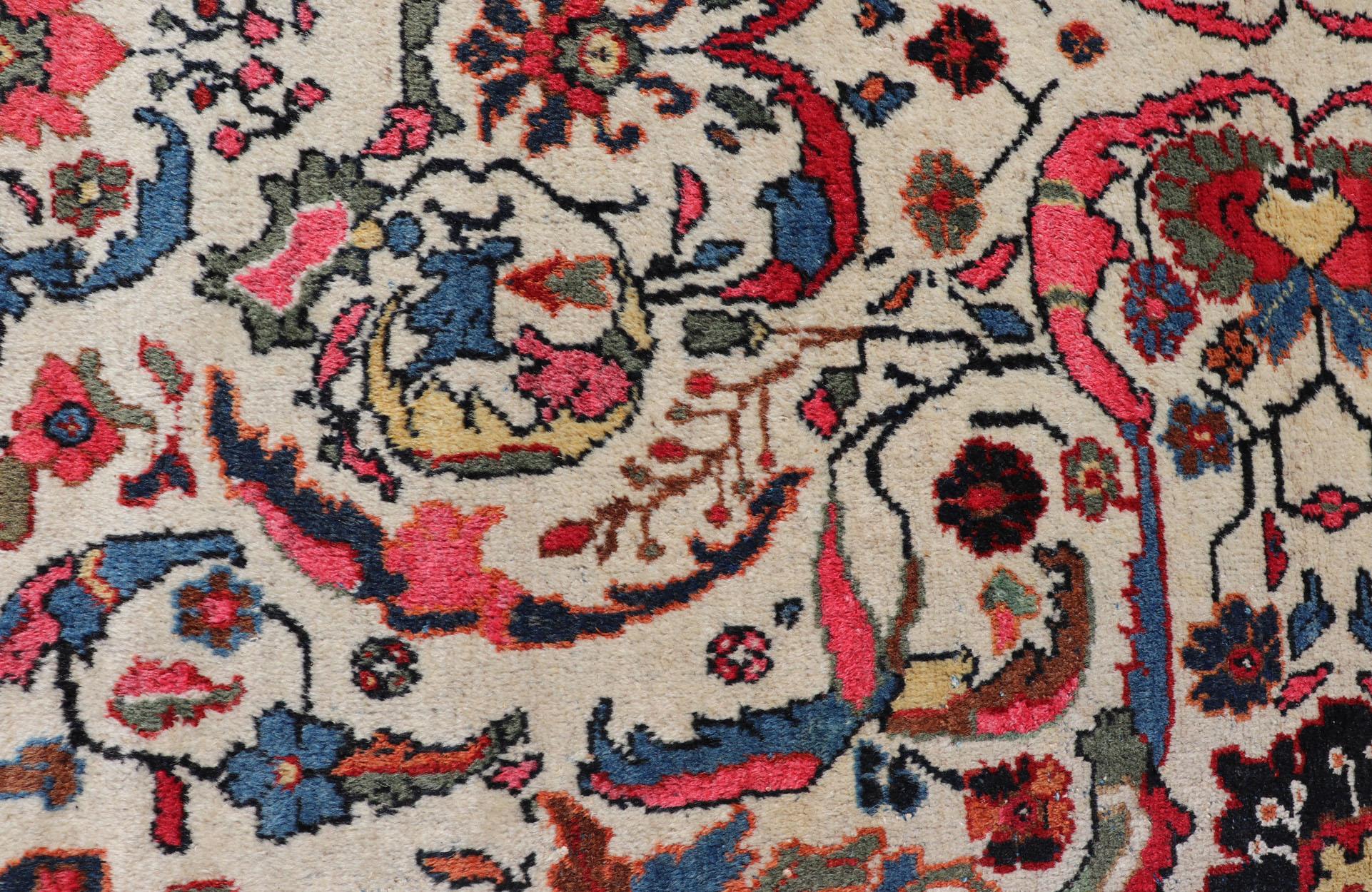 Semi antiker persischer Mahal-Teppich mit Medaillonmuster und elfenbeinfarbenem Hintergrund im Angebot 7