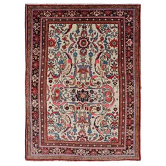 Semi Antique Persian Mahal Rug with Medallion Design with Ivory Background