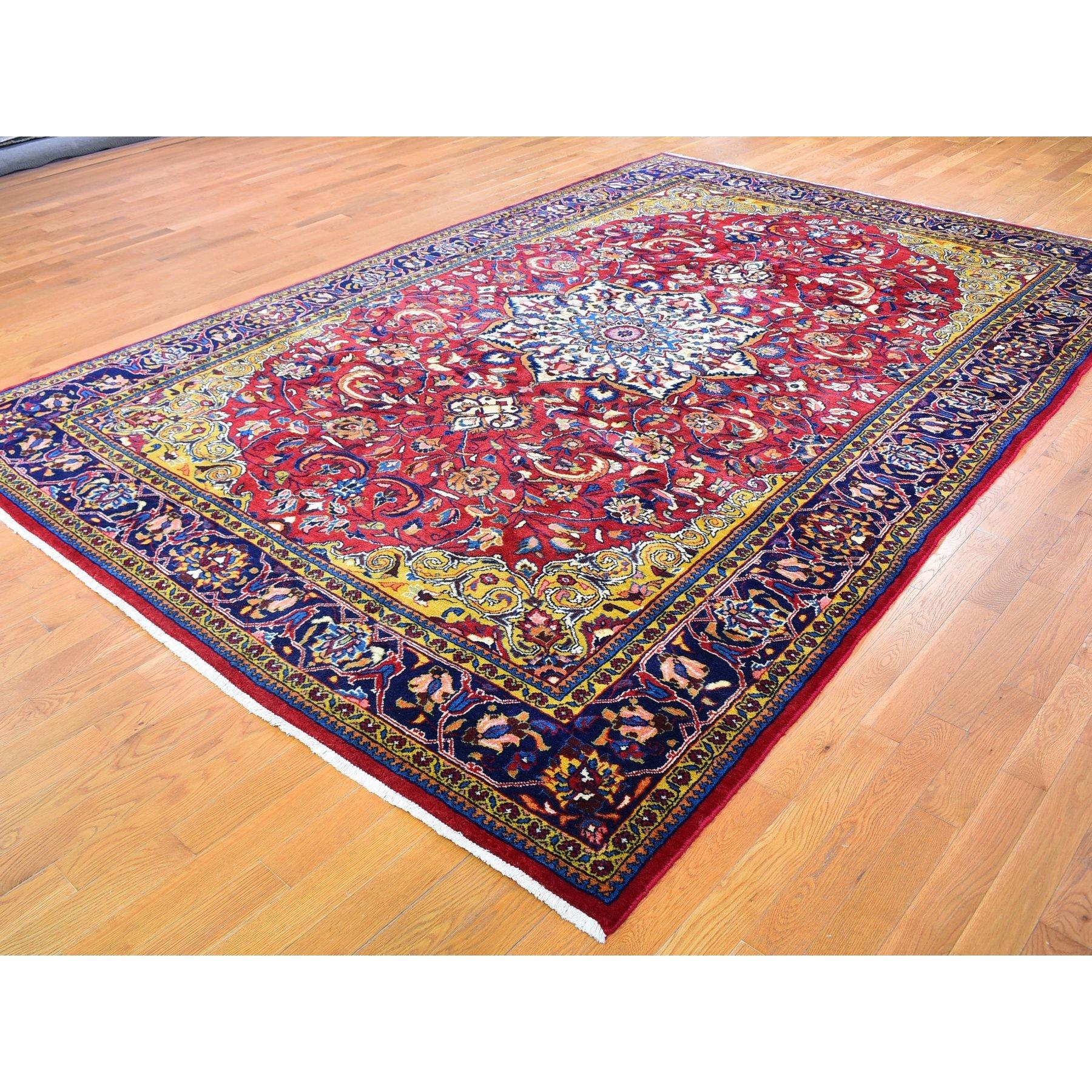 Hand-Knotted Semi Antique Persian Mahal with Yellow Corners Natural Wool Oriental Rug