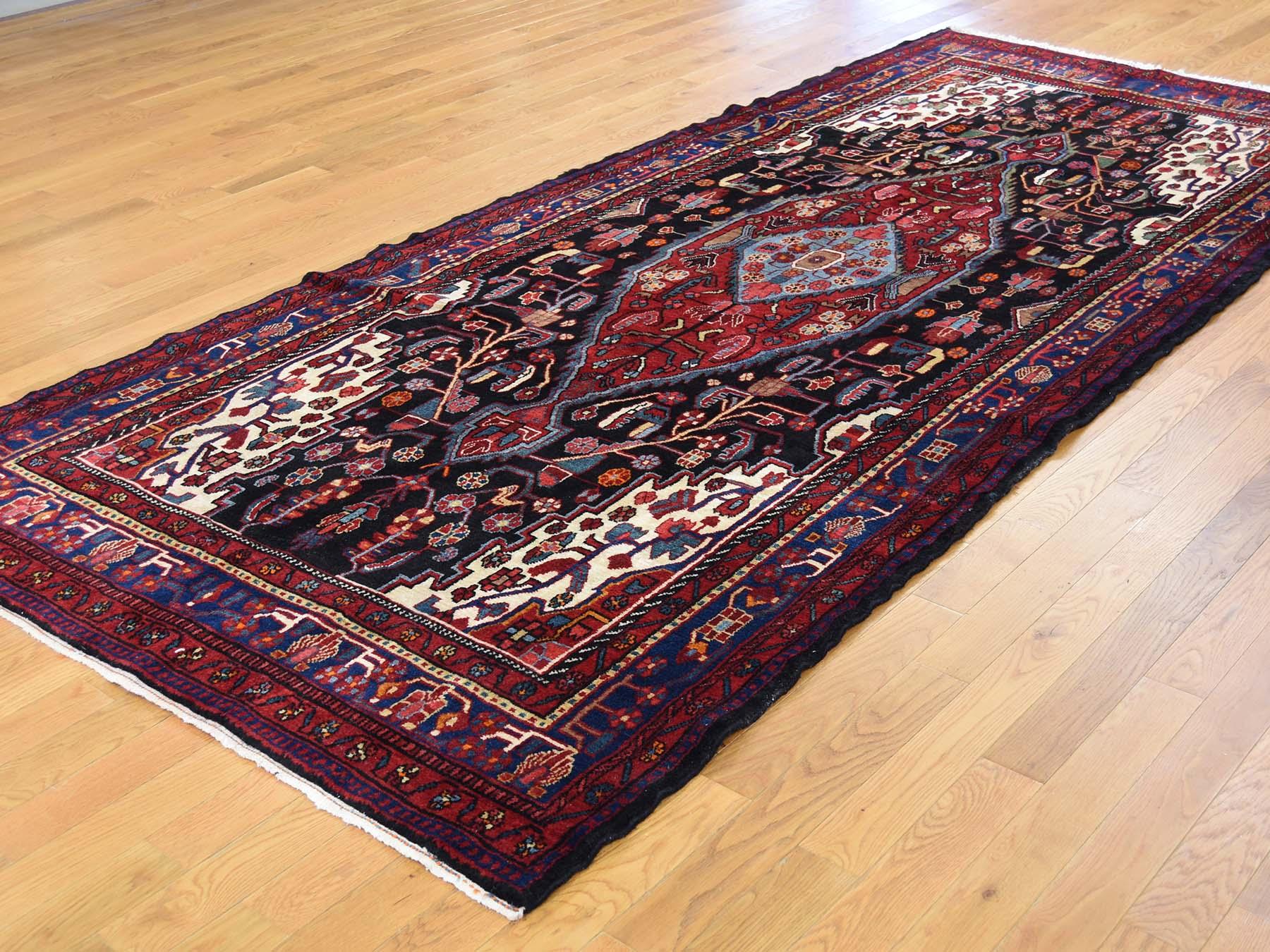 Medieval Semi Antique Persian Nahavand Hand Knotted Wide Runner Rug