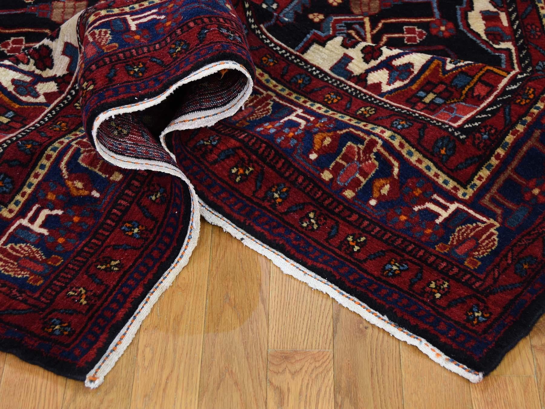 Semi Antique Persian Nahavand Hand Knotted Wide Runner Rug In Good Condition In Carlstadt, NJ