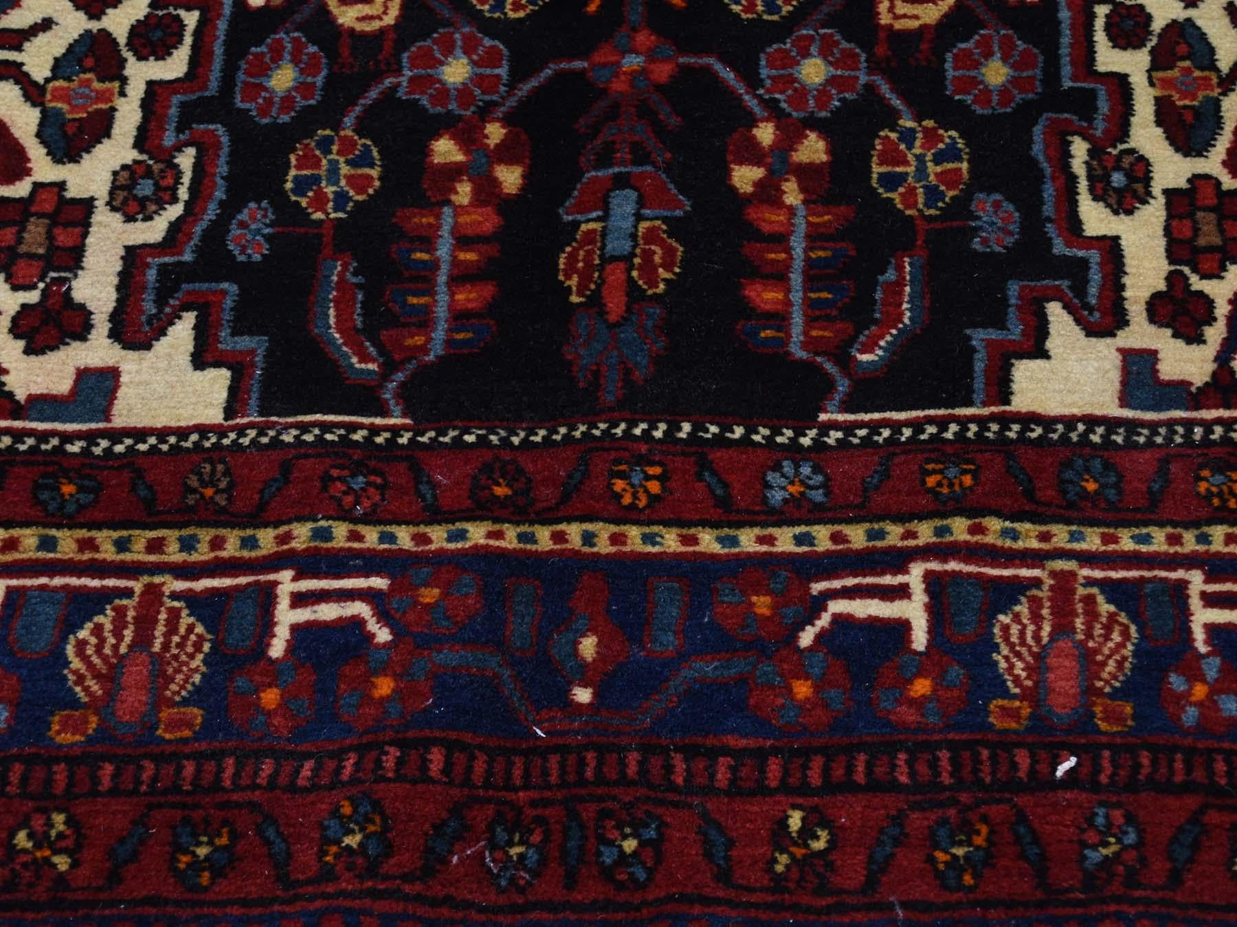 Wool Semi Antique Persian Nahavand Hand Knotted Wide Runner Rug