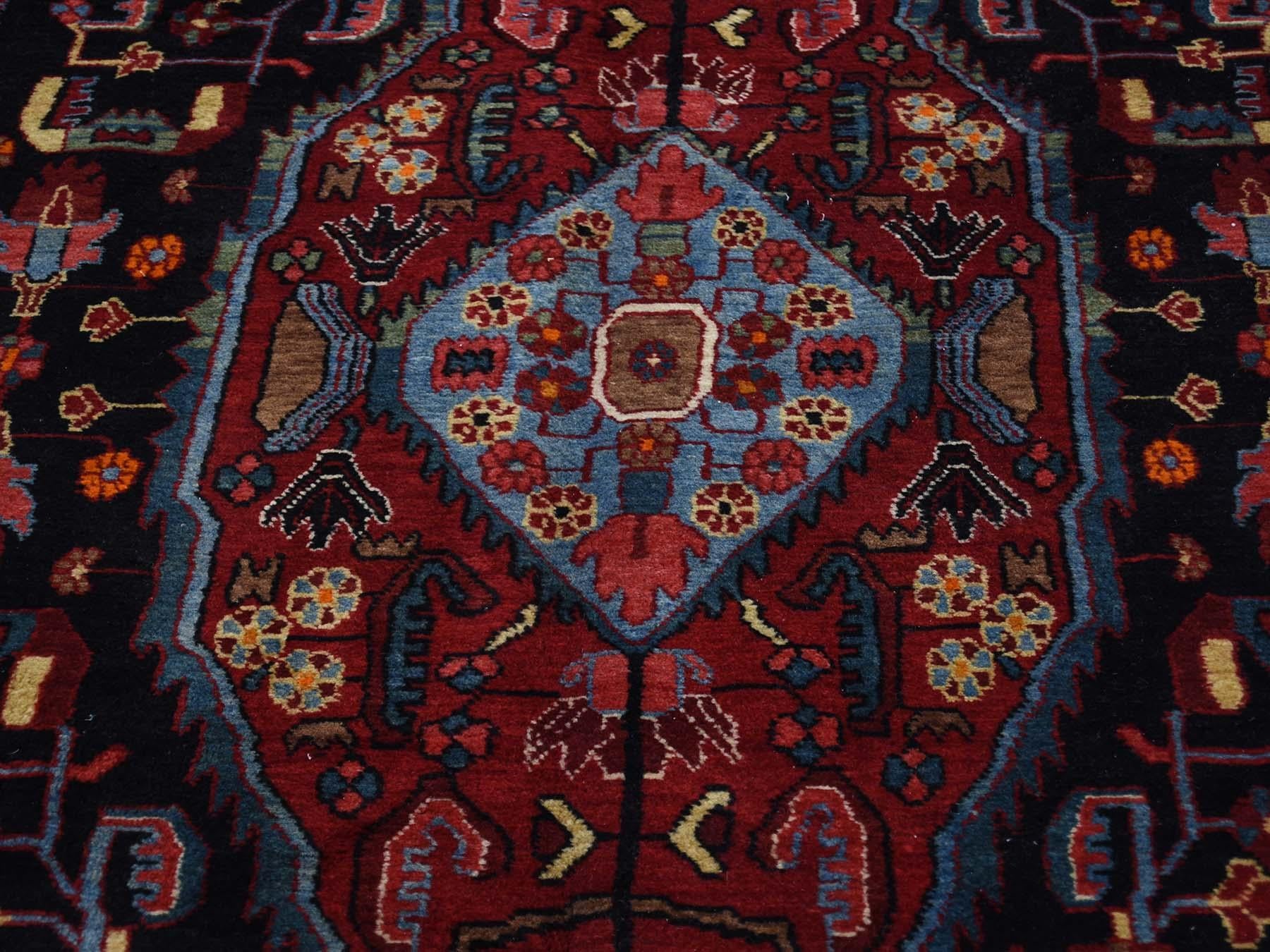 Semi Antique Persian Nahavand Hand Knotted Wide Runner Rug 1