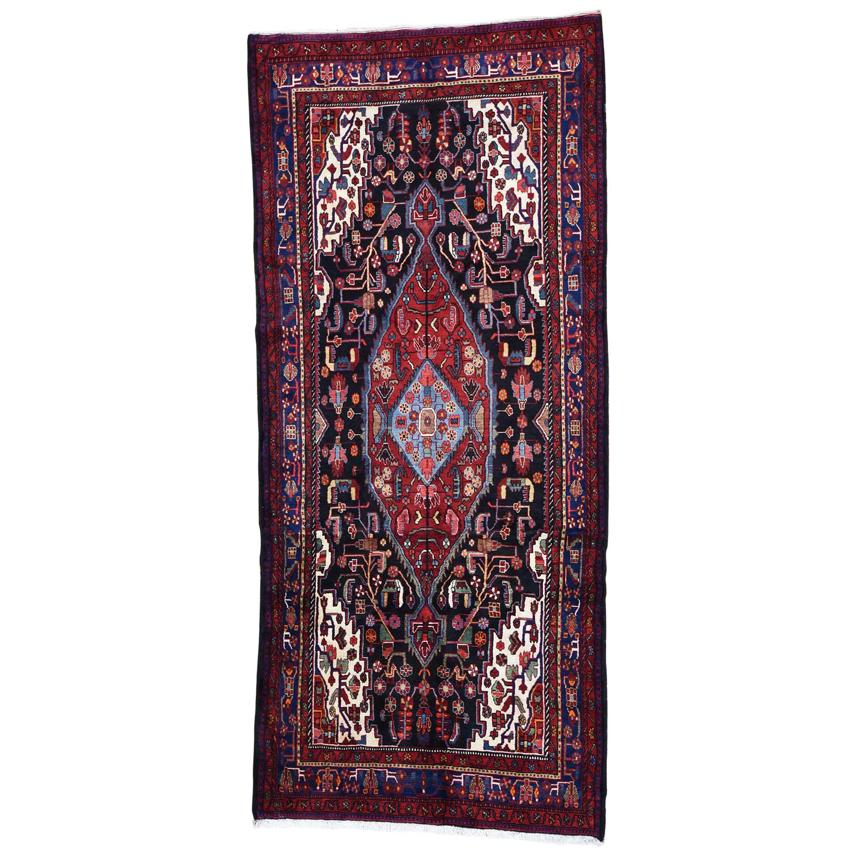 Semi Antique Persian Nahavand Hand Knotted Wide Runner Rug