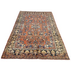 Semi-Antique Persian Sarouk, All-Over Floral Design, Rust Field, Wool, 6x9 1940