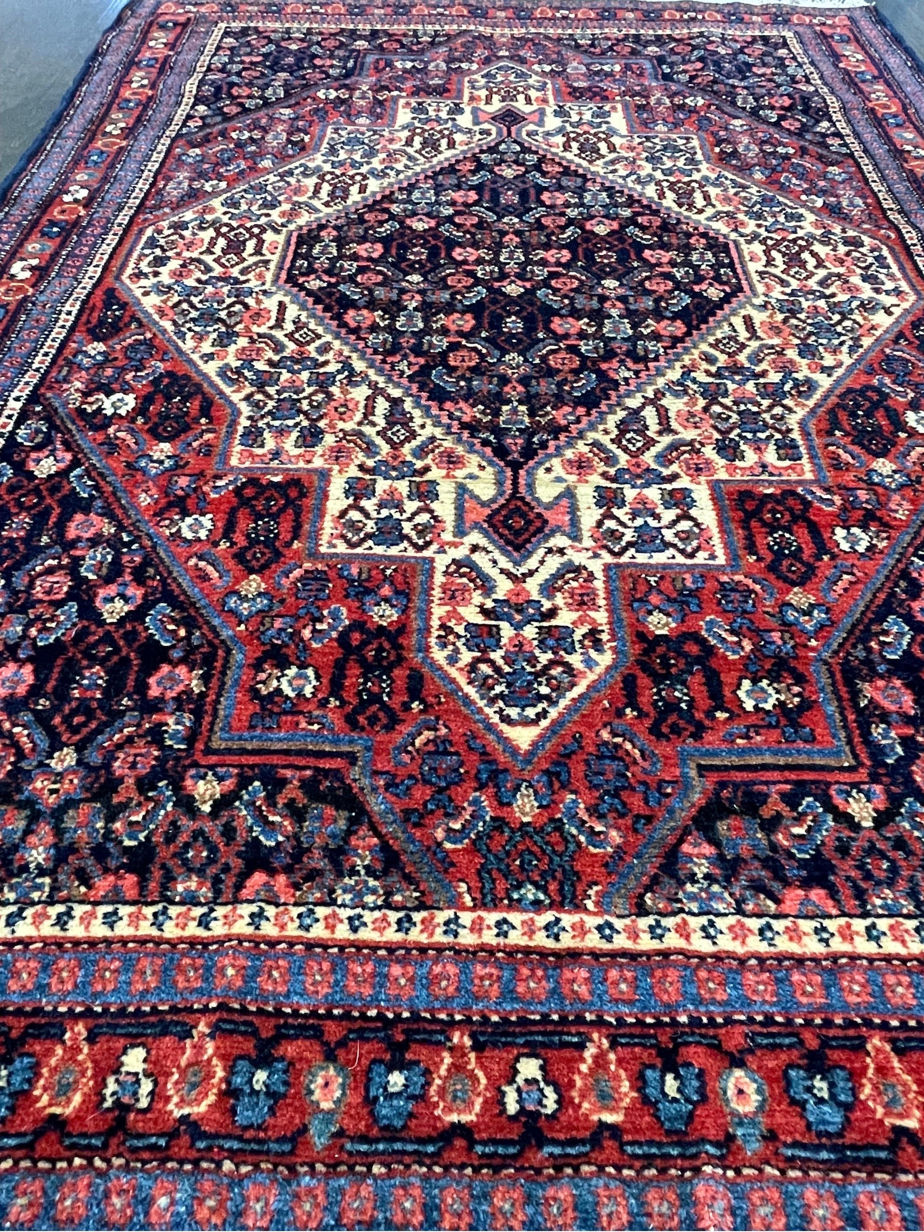 Vegetable Dyed Semi-Antique Persian Senneh Rug circa 1940 For Sale