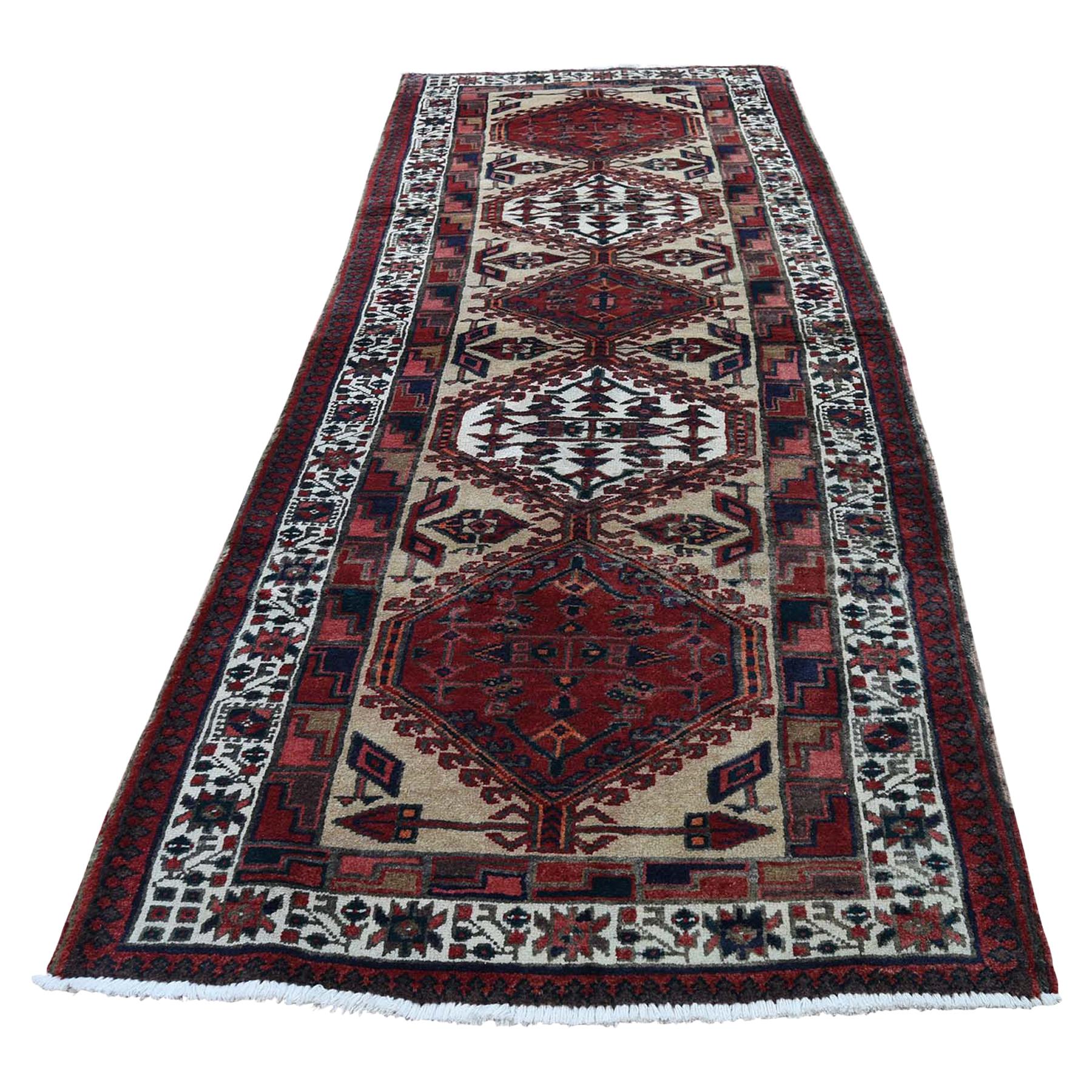 Yellow Overdyed and Vintage Worn Down Persian Tabriz Pure Wool Oriental