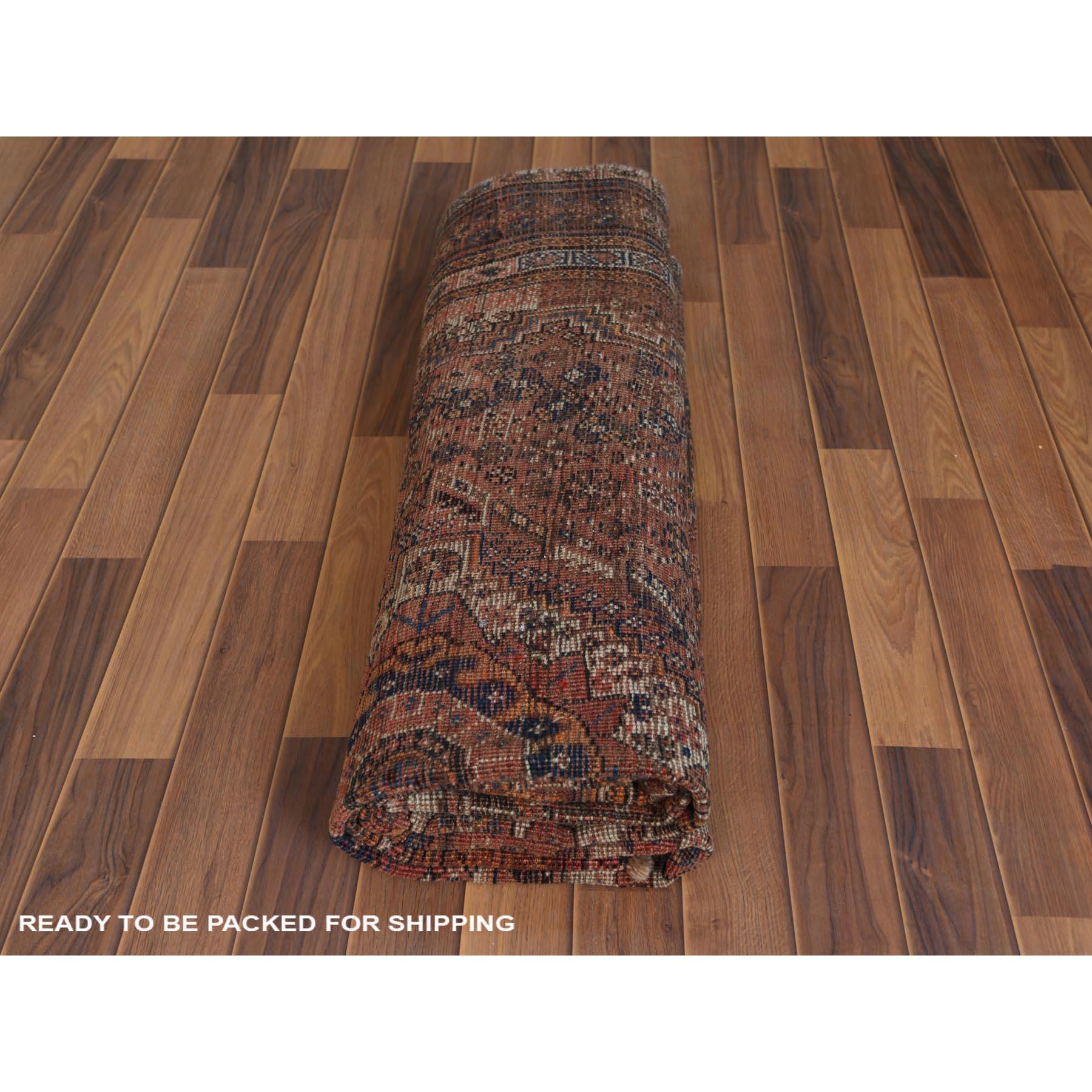 Semi Antique Persian Shiraz Rust Red Cropped Thin Bohemian Wool Handmade Rug 3