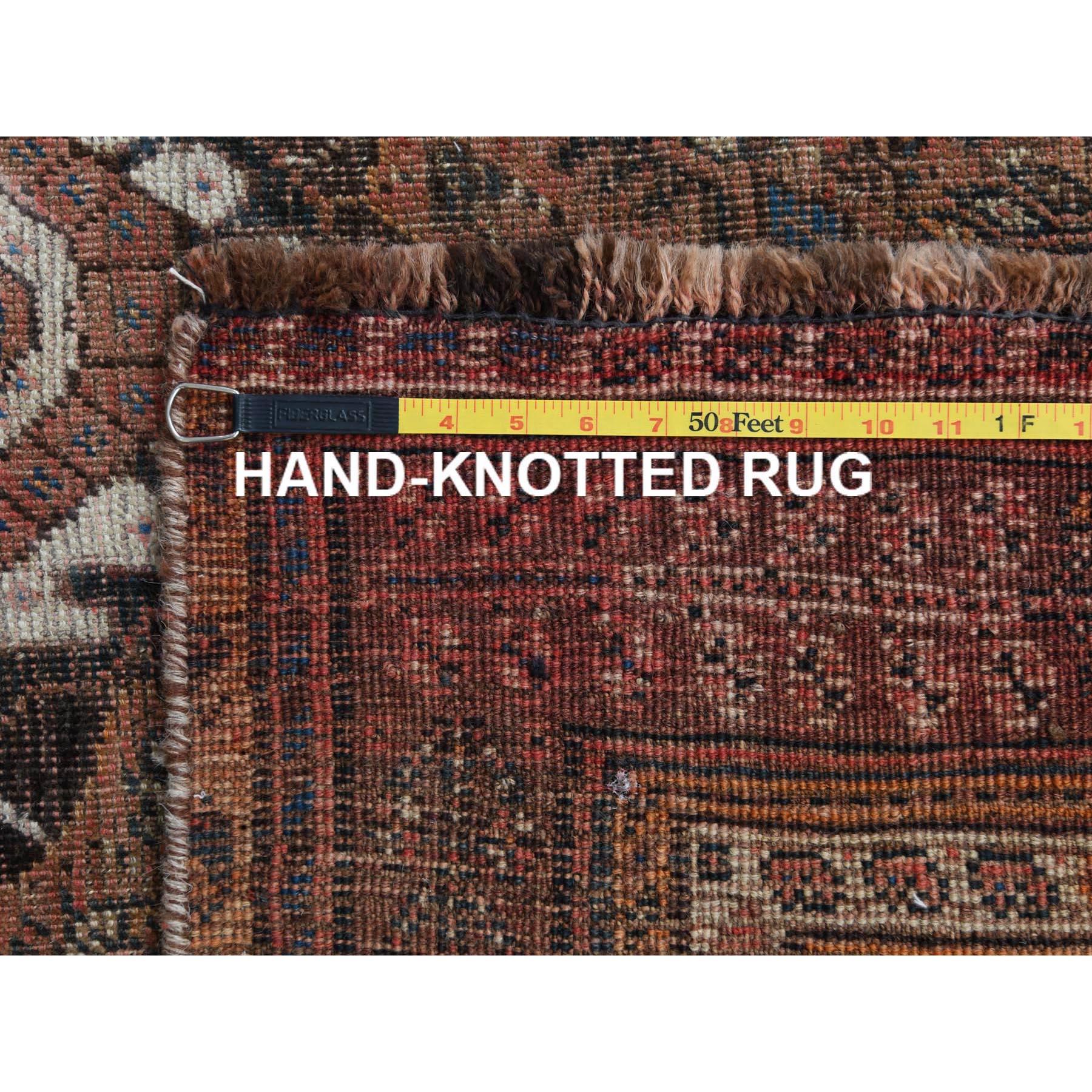 Semi Antique Persian Shiraz Rust Red Cropped Thin Bohemian Wool Handmade Rug 5