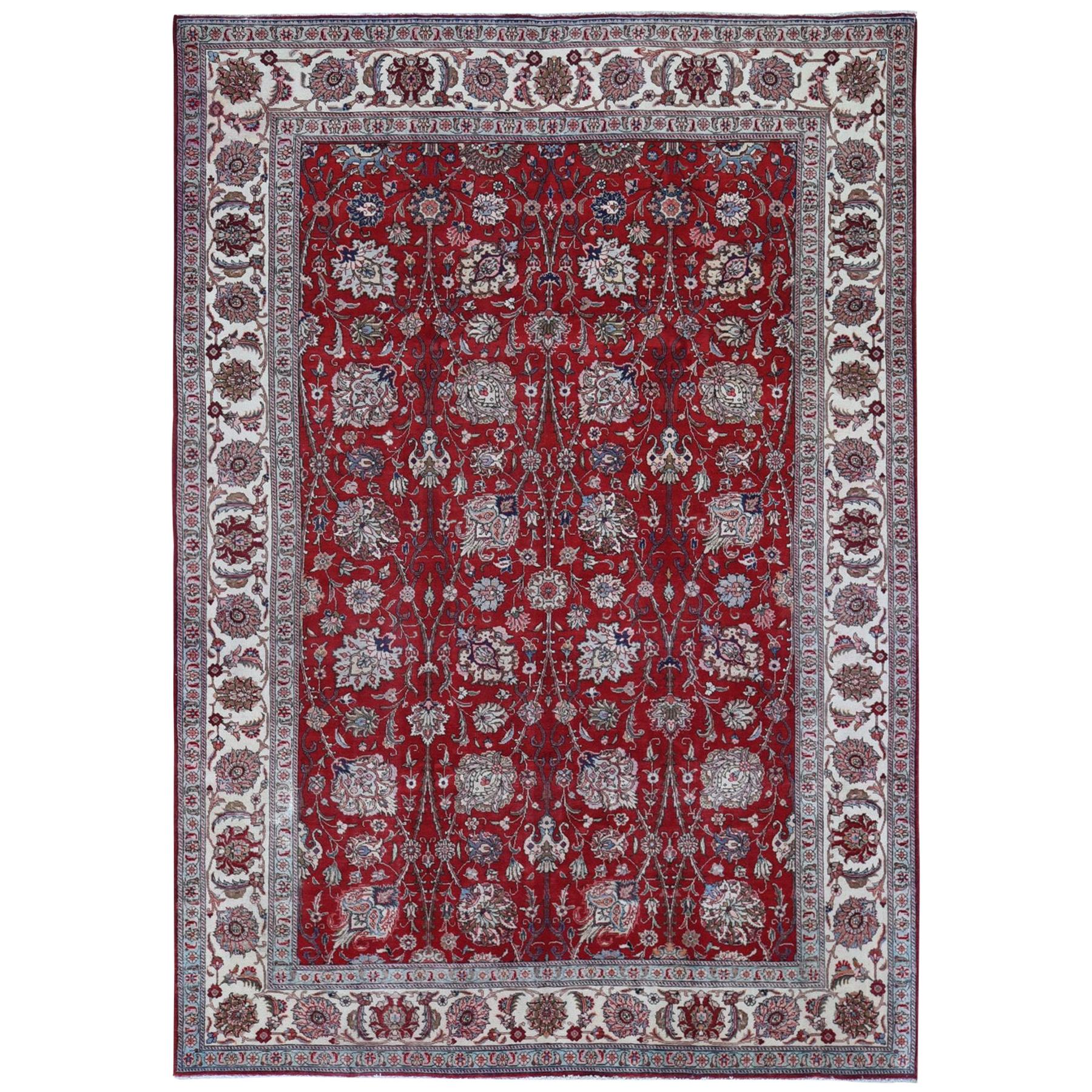Semi Antique Persian Tabriz Hand Knotted Oriental Rug For Sale