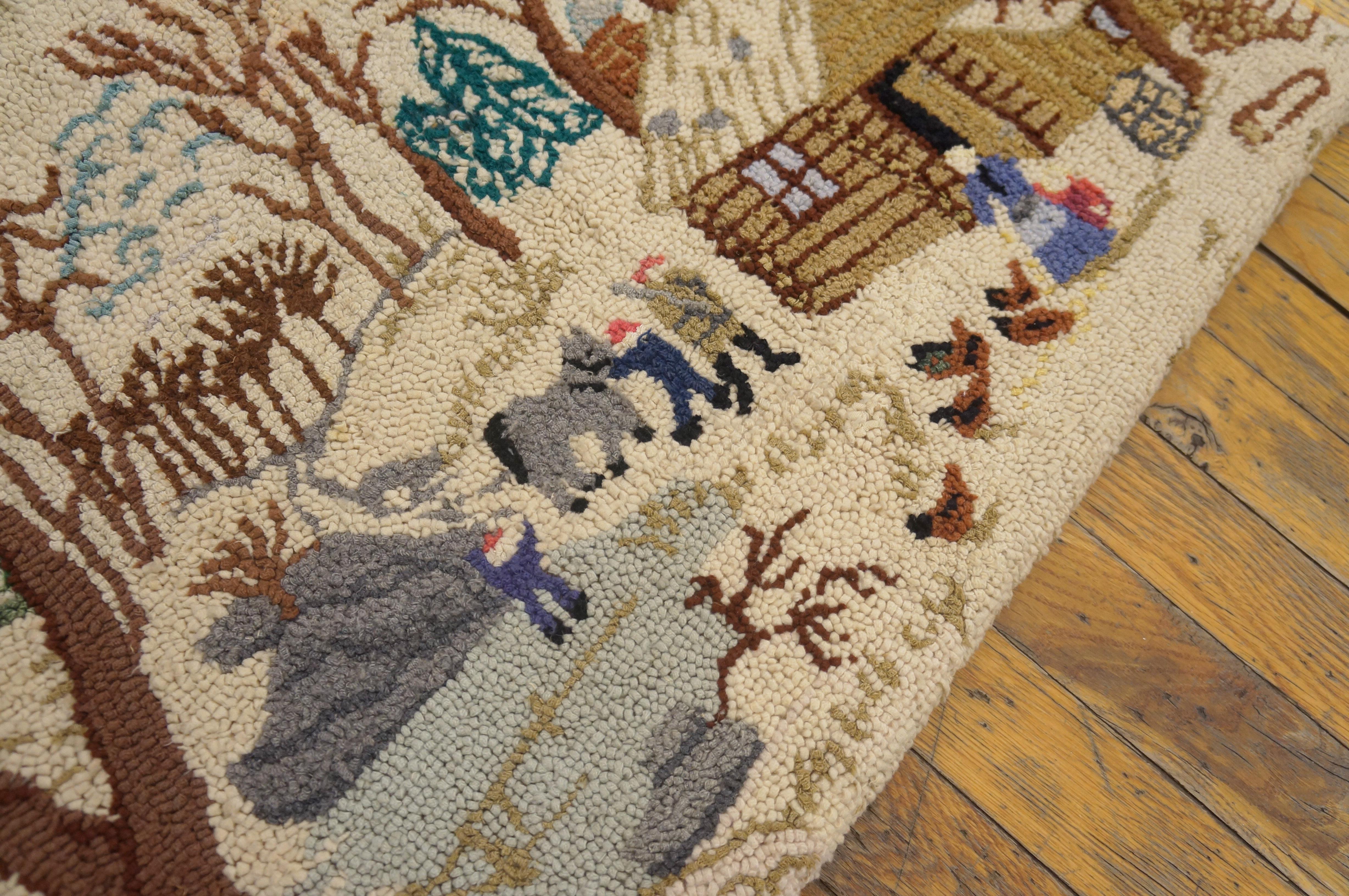 Nativo americano Tappeto pittorico semi-antico con Cabine nella neve 2'3