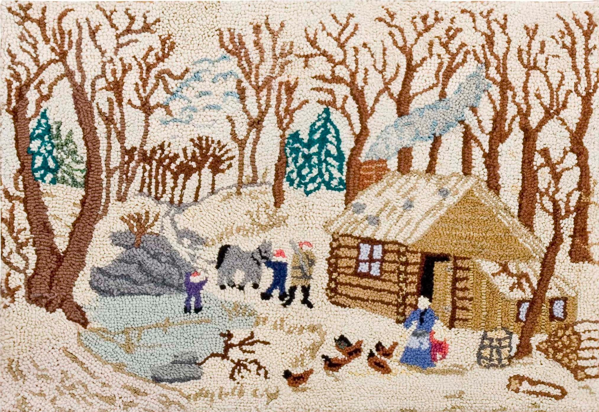 Lana Tappeto pittorico semi-antico con Cabine nella neve 2'3