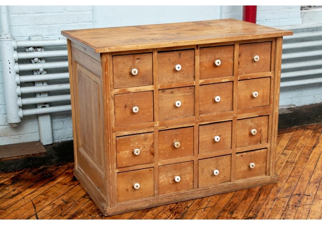 20th Century Semi Antique Pine 16-Drawer Apothecary Cabinet