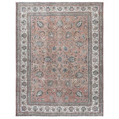 Semi Antique Pink Persian Tabriz Design Bohemian Oriental Rug