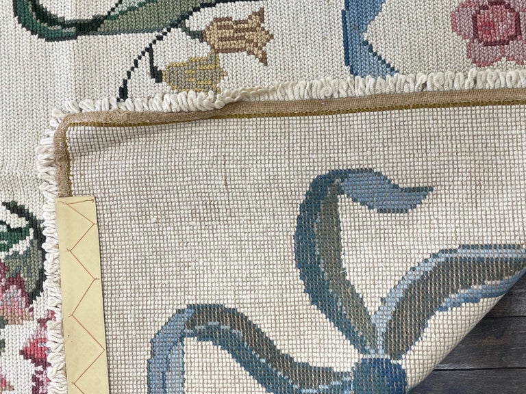 Semi Antique Portuguese Needlepoint Rug circa 1940 For Sale at 1stDibs