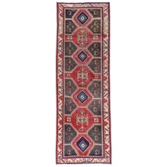 Semi antiker roter, handgeknüpfter, persischer Heriz-Teppich aus Wolle mit dünner Flor, Nordwest-Pers