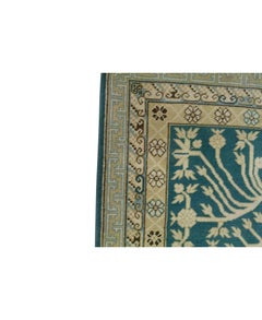 Traditional Handwoven Luxury Wool Semi Antique Blue Rug.