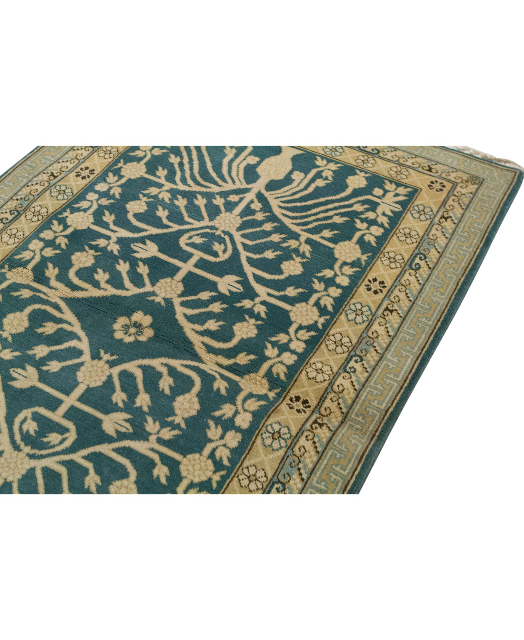 Other  Traditional Handwoven Luxury Wool Semi Antique Blue Rug. For Sale