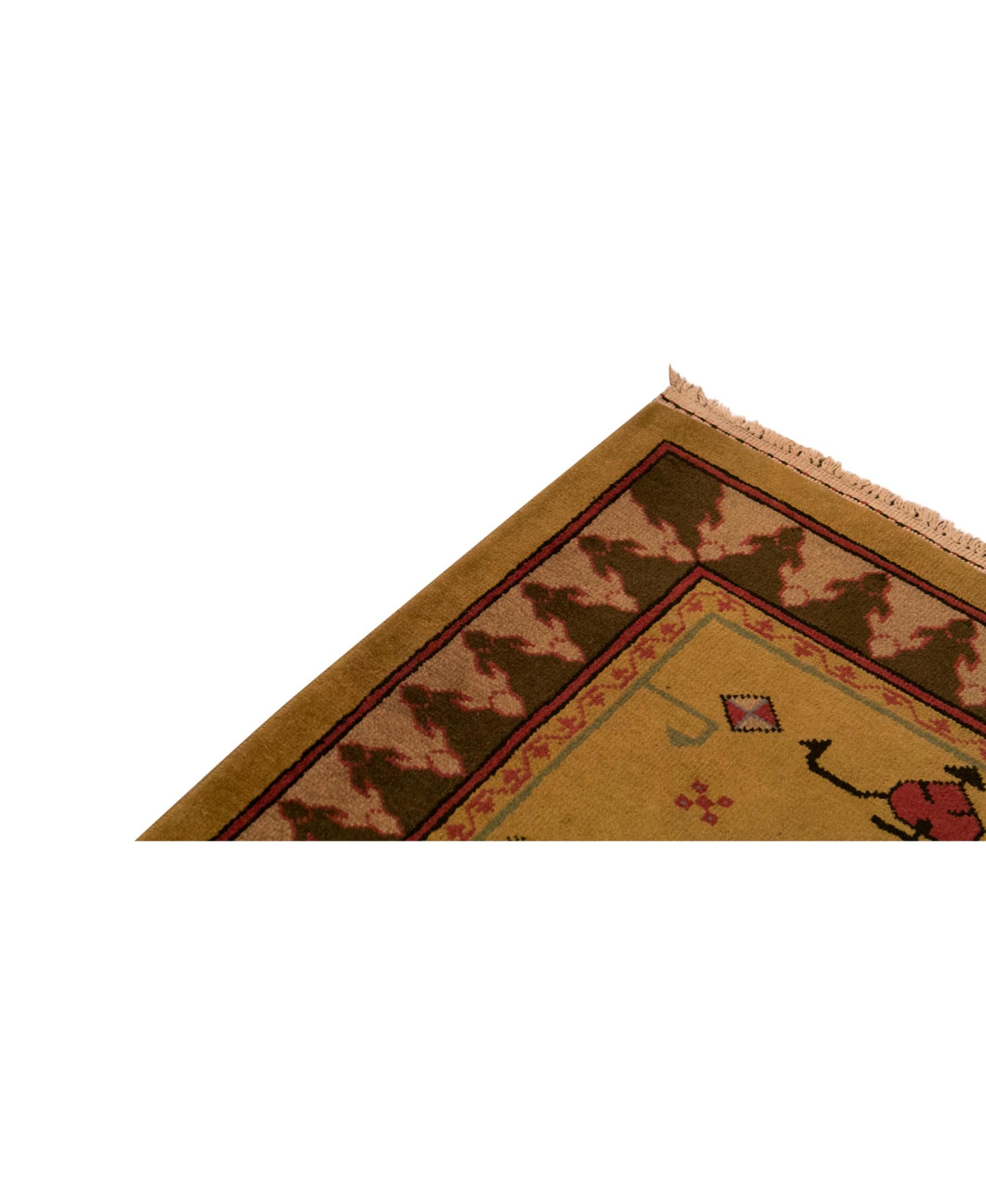 Romanian  Traditional Handwoven Luxury Wool Semi Antique Gold Rug. For Sale