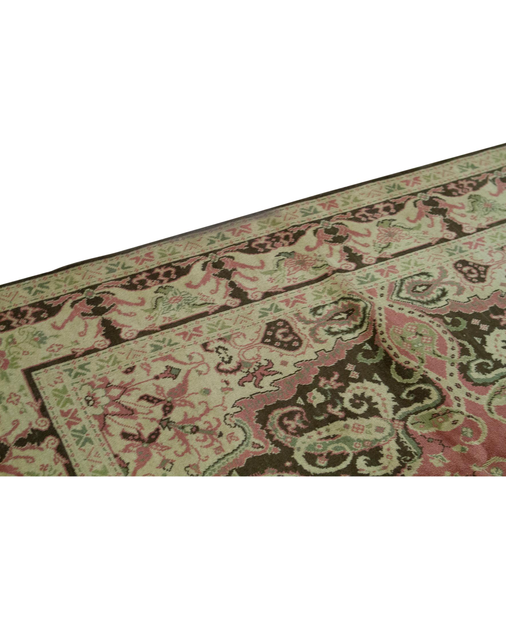 Romanian Traditional Handwoven Luxury Wool Semi Antique Ivory Rug For Sale