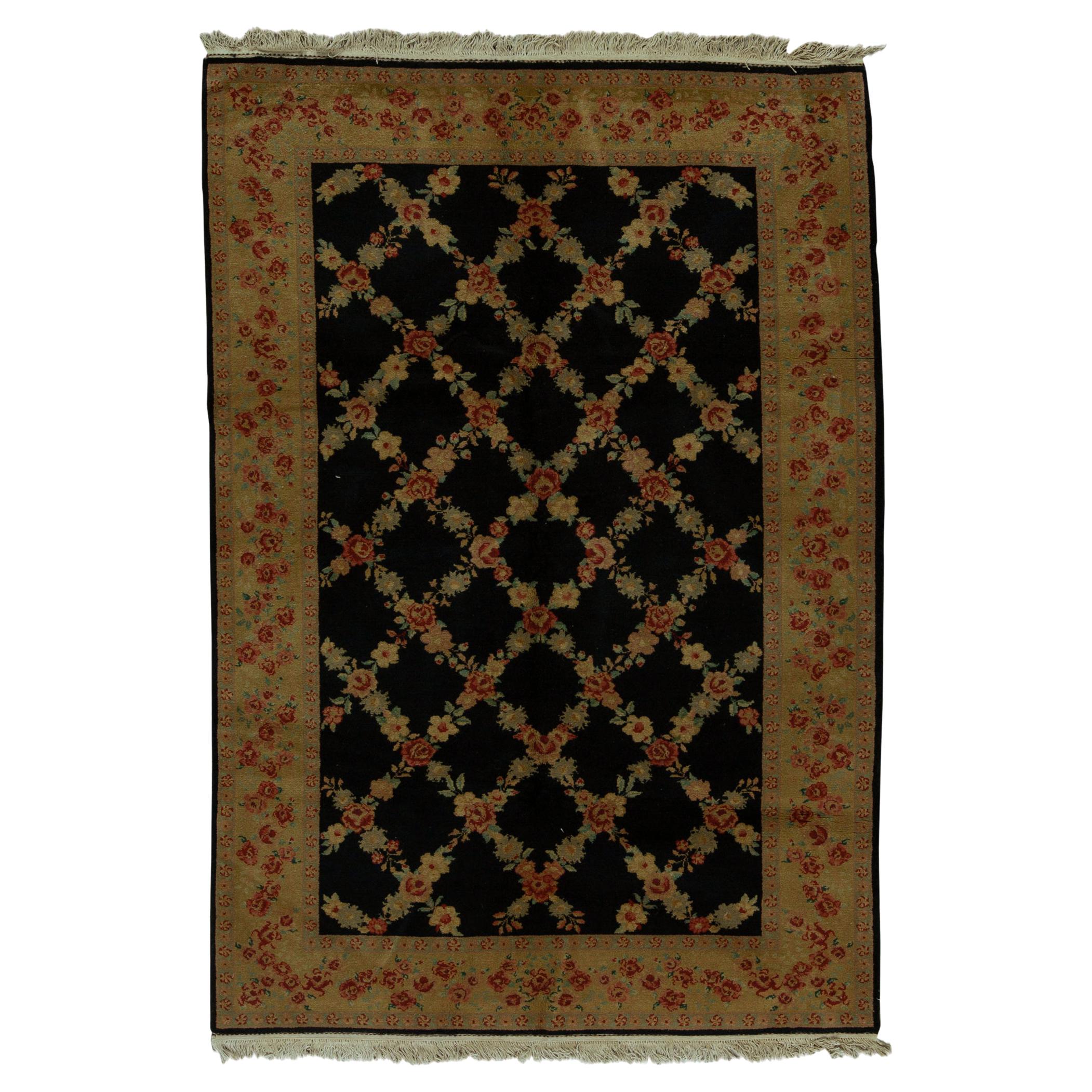  Traditional Handwoven Luxury Wool Semi Antique Navy / Ivory Rug. For Sale