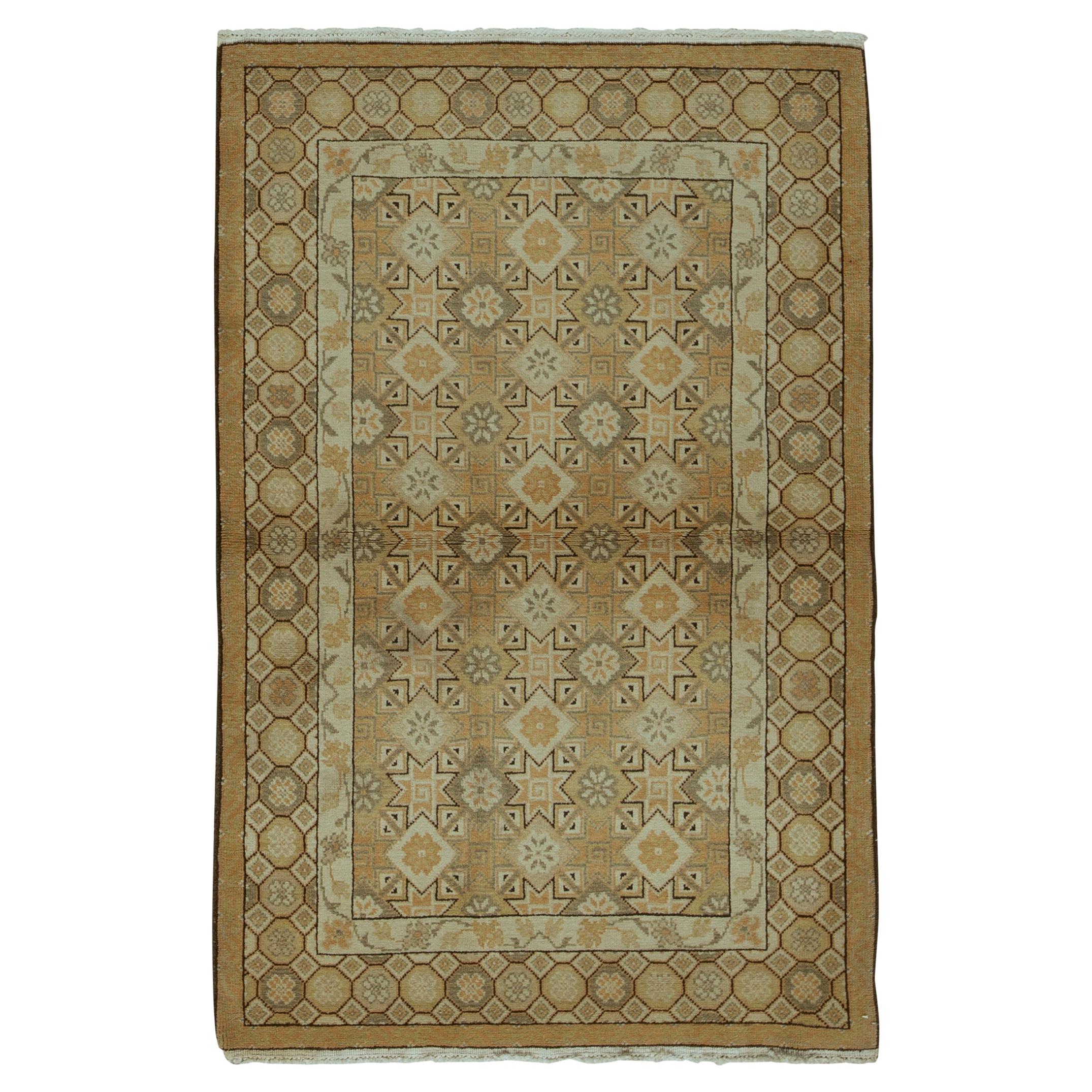  Traditional Handwoven Luxury Wool Semi Antique Camel Rug. For Sale