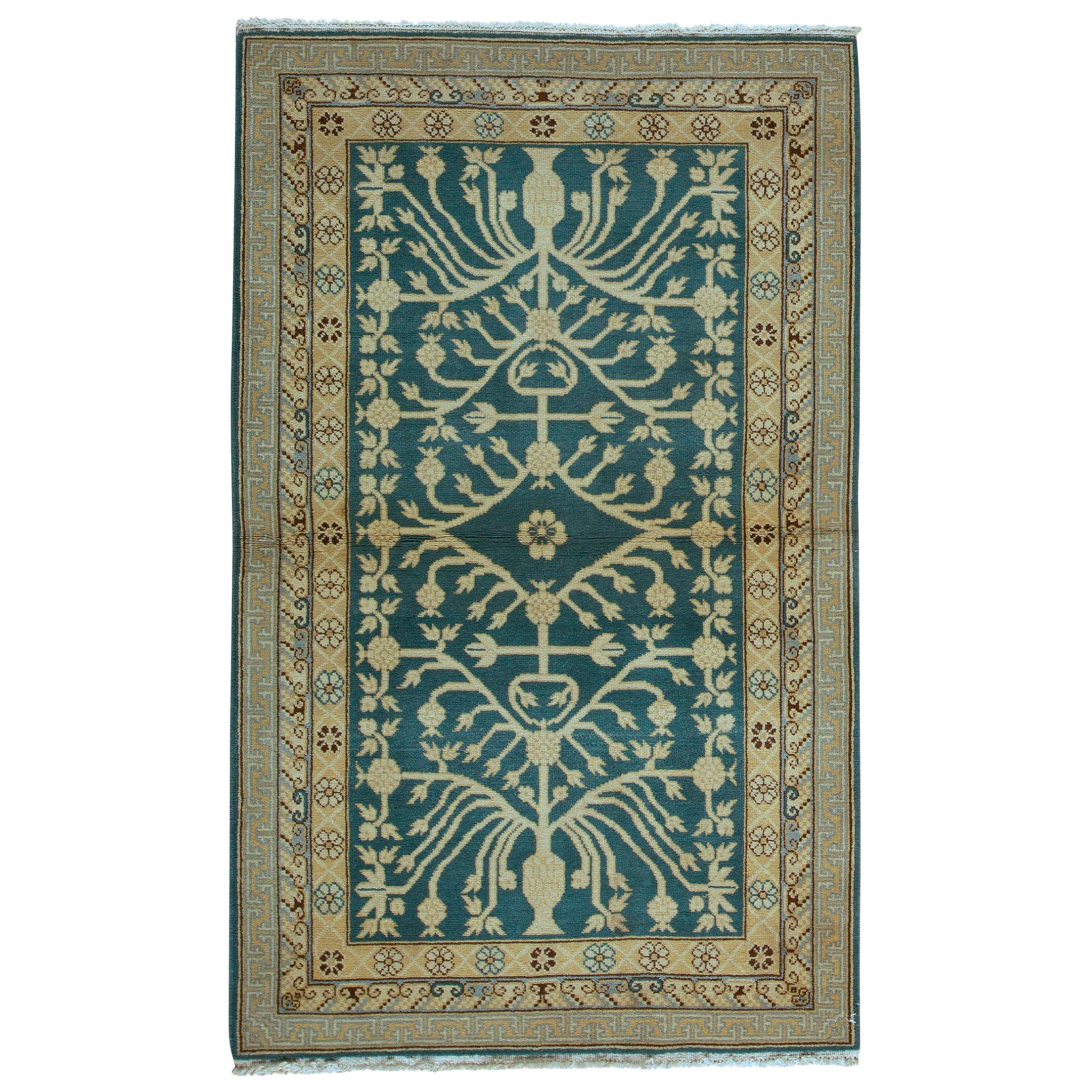  Traditional Handwoven Luxury Wool Semi Antique Blue Rug. For Sale