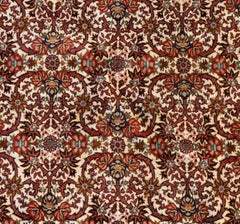 Semi Antique Round Circular Red Brown Navy Blue Ivory Floral Persian Bijar Rug
