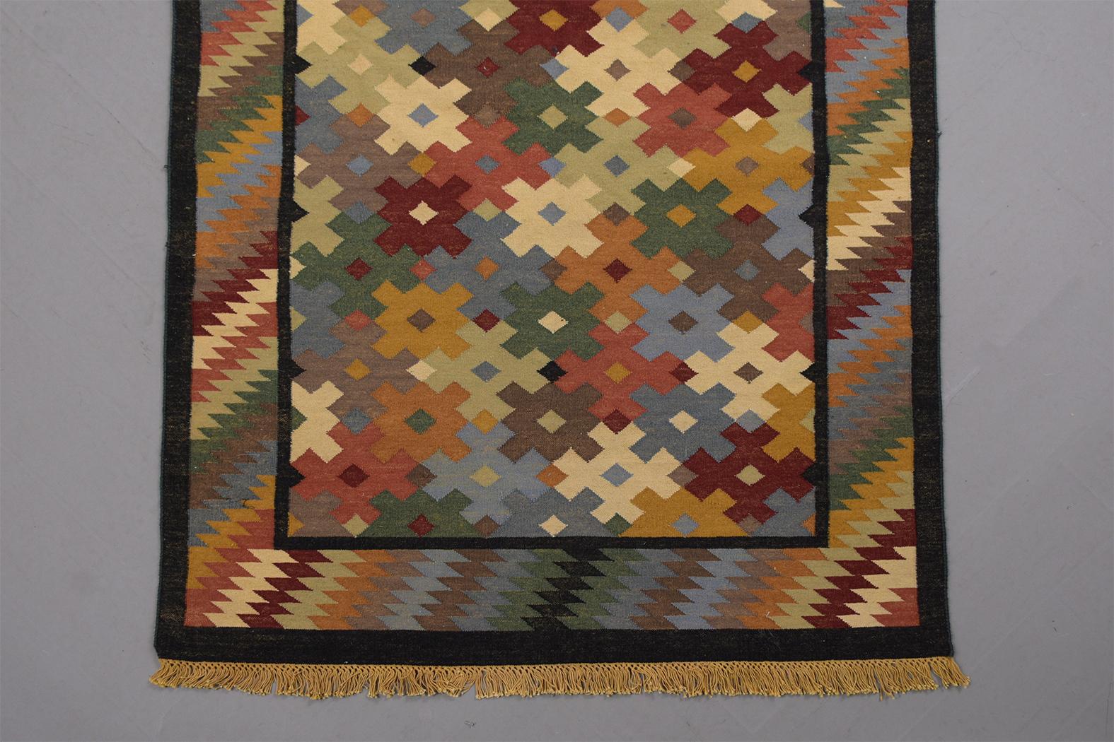 Aubusson Early 1900s Multicolor Symmetrical Pattern Textile Rug For Sale