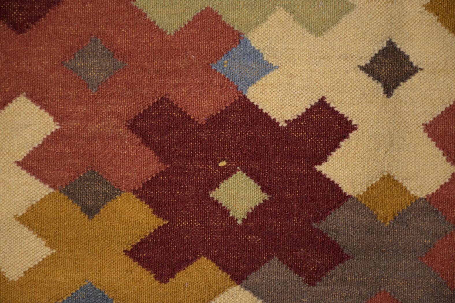 Dyed Early 1900s Multicolor Symmetrical Pattern Textile Rug For Sale