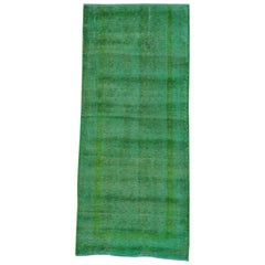 Semi Antique Runner Overdyed Tabriz Green Cast Handmade Rug