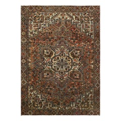 Semi Antique Rust Color Persian Heriz Wool Low to the Pile Hand Knotted Rug