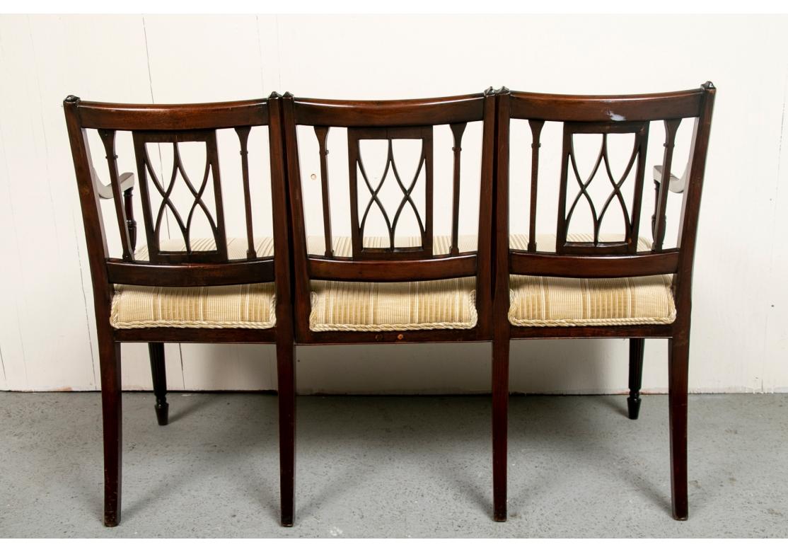 Semi Antique Sheraton Style Carved Mahogany Settee For Sale 2
