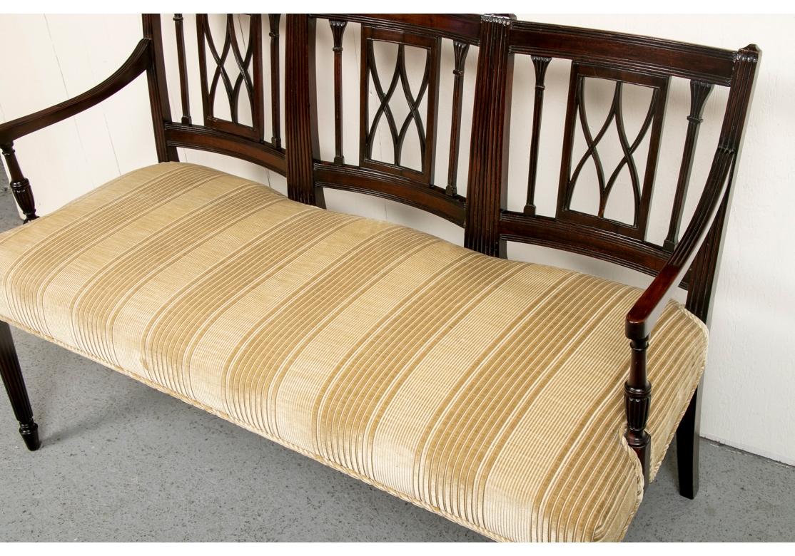 Semi Antique Sheraton Style Carved Mahogany Settee For Sale 3