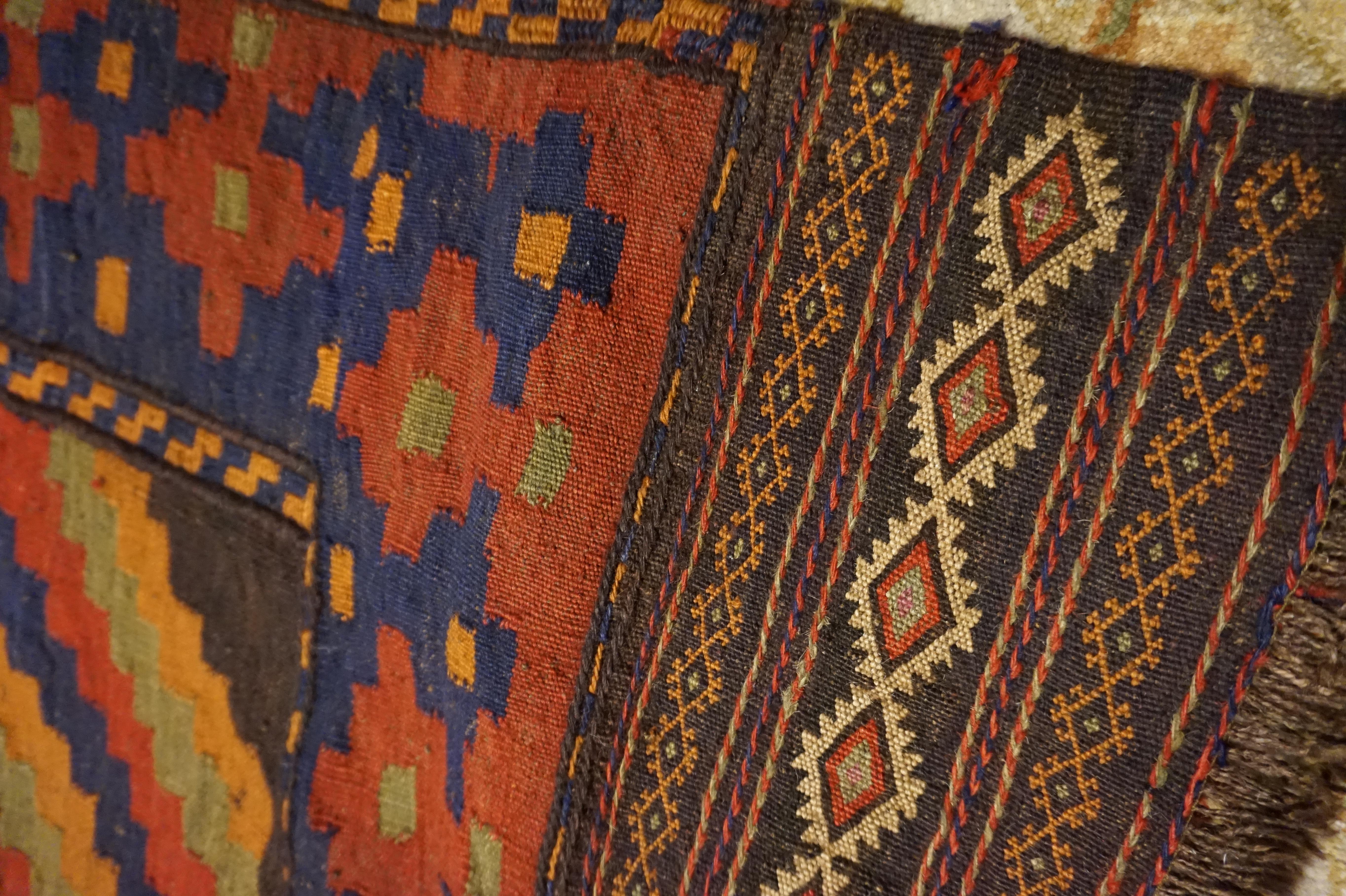 Semi Antique Square Hand-Knotted Flatweave Kilim Rug In Good Condition For Sale In Vancouver, British Columbia