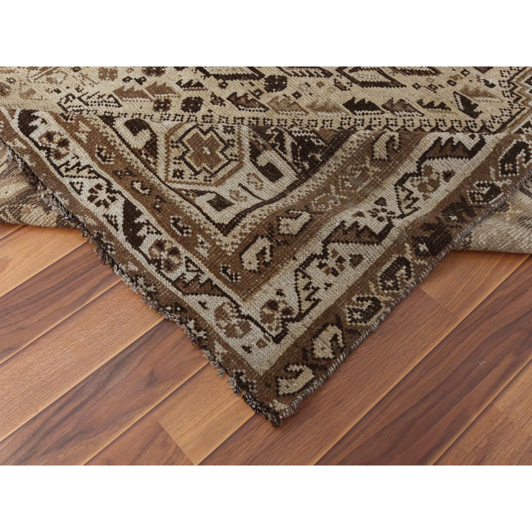 Semi Antique Taupe Handmade Persian Shiraz Bohemian Worn Down Natural Wool Rug 1