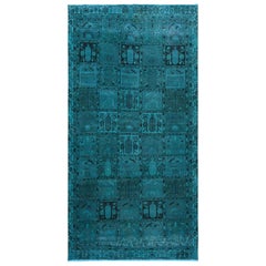 Semi Antique Teal Persian Bakhtiari Sheared Low Garden Design Handmade Rug