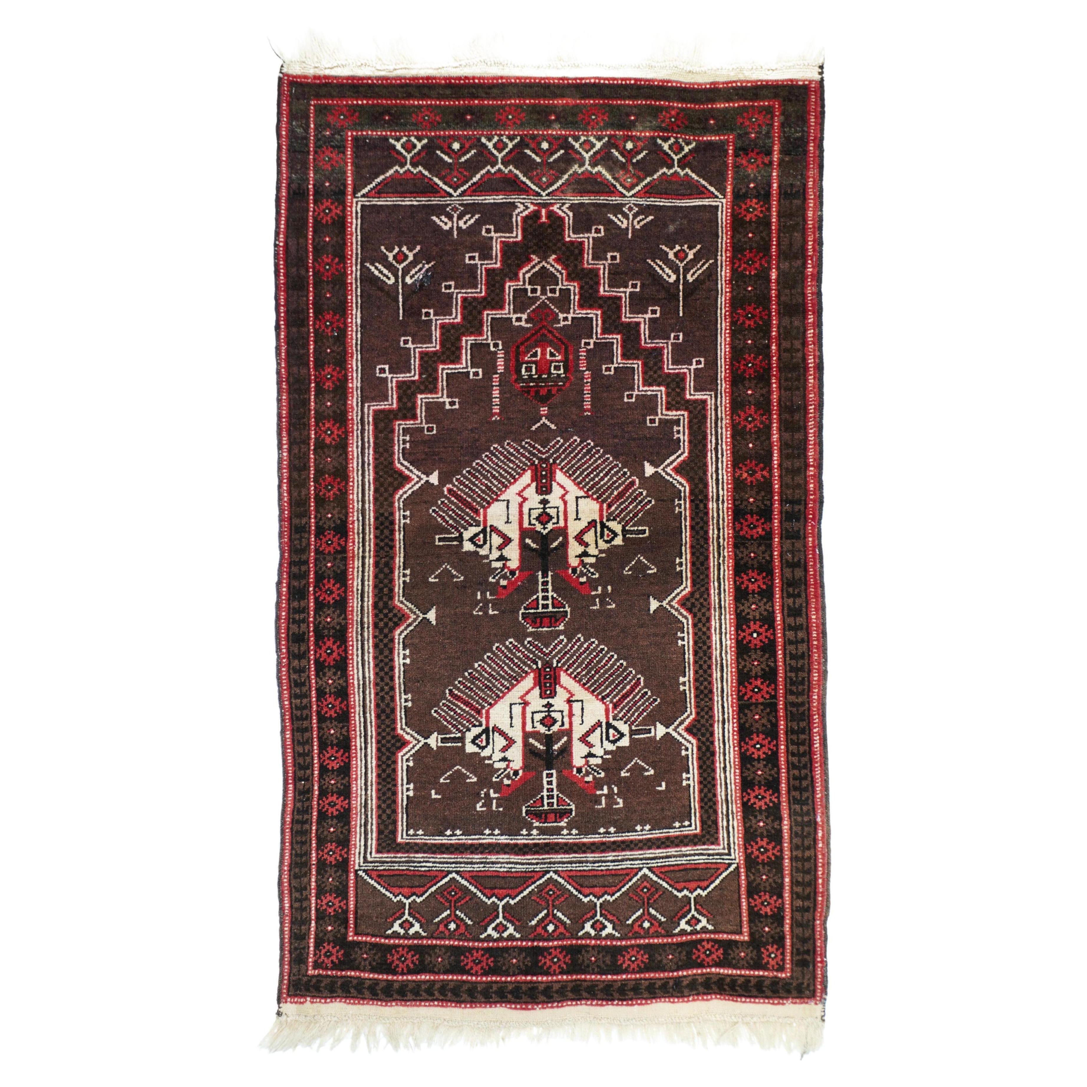 Semi Antique Tribal Afghan Rug 2'9'' x 5'0'' For Sale