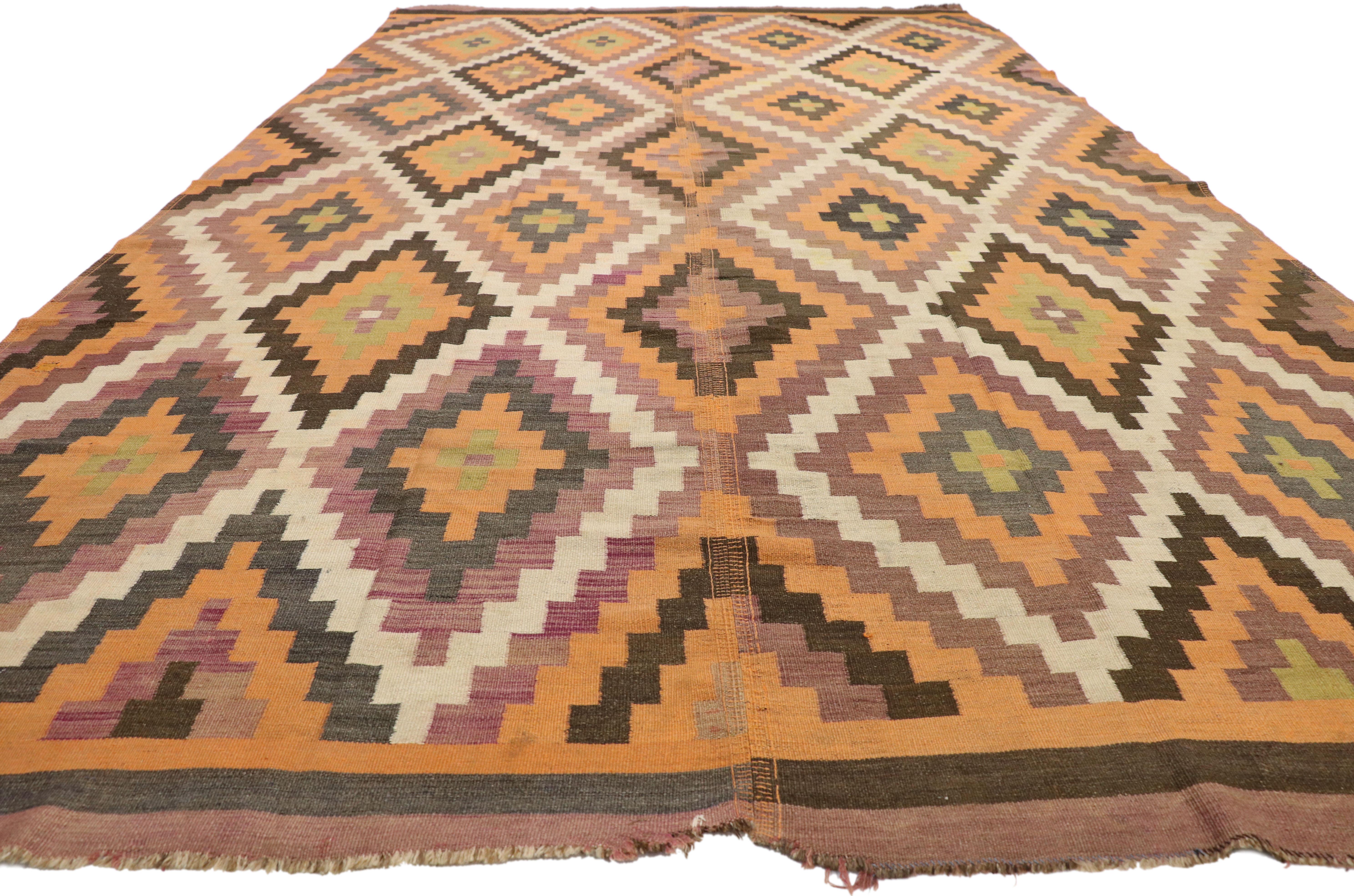 Hand-Woven Semi-Antique Turkish Kilim Rug with Southwestern Bohemian Style For Sale