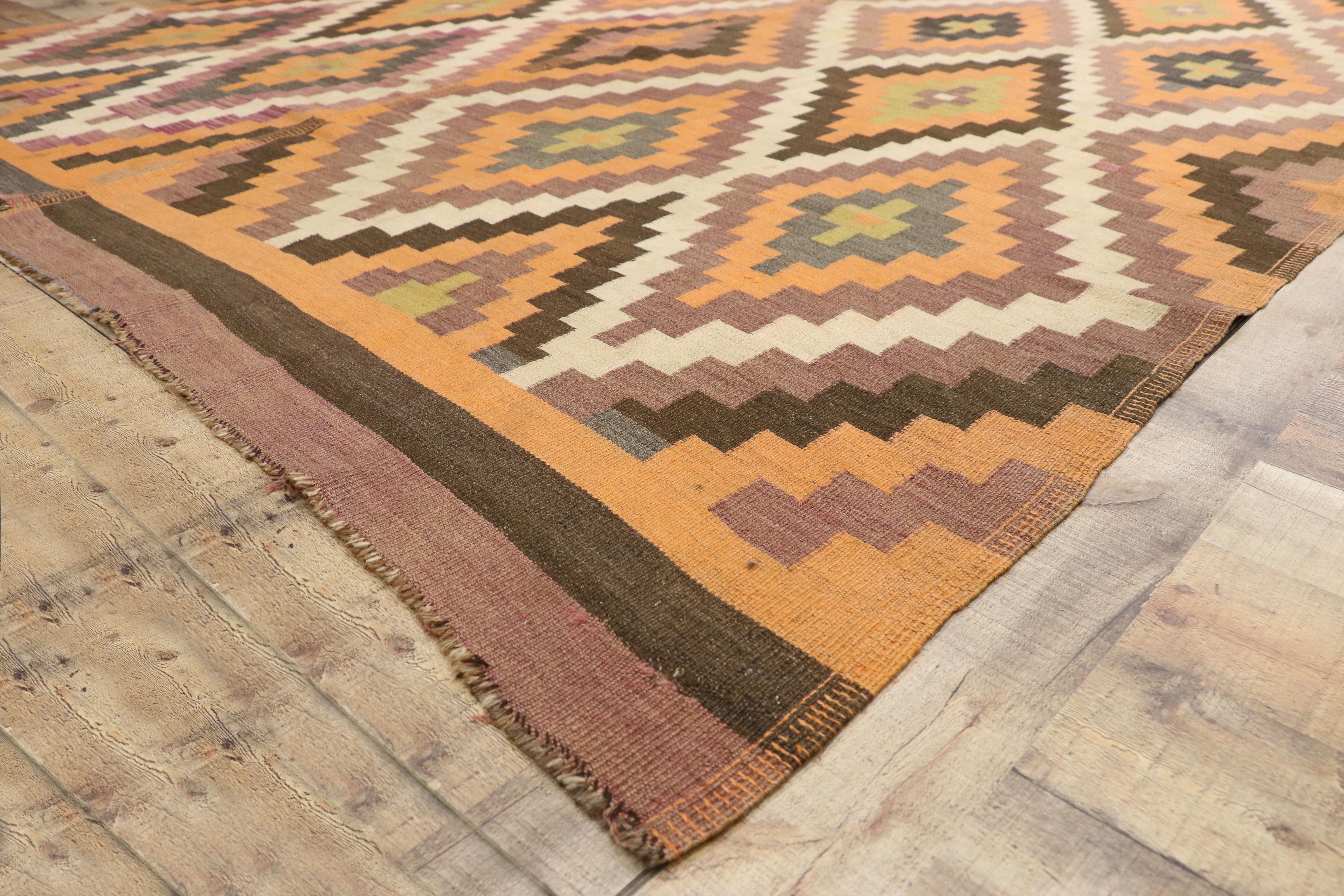 Wool Semi-Antique Turkish Kilim Rug with Southwestern Bohemian Style For Sale