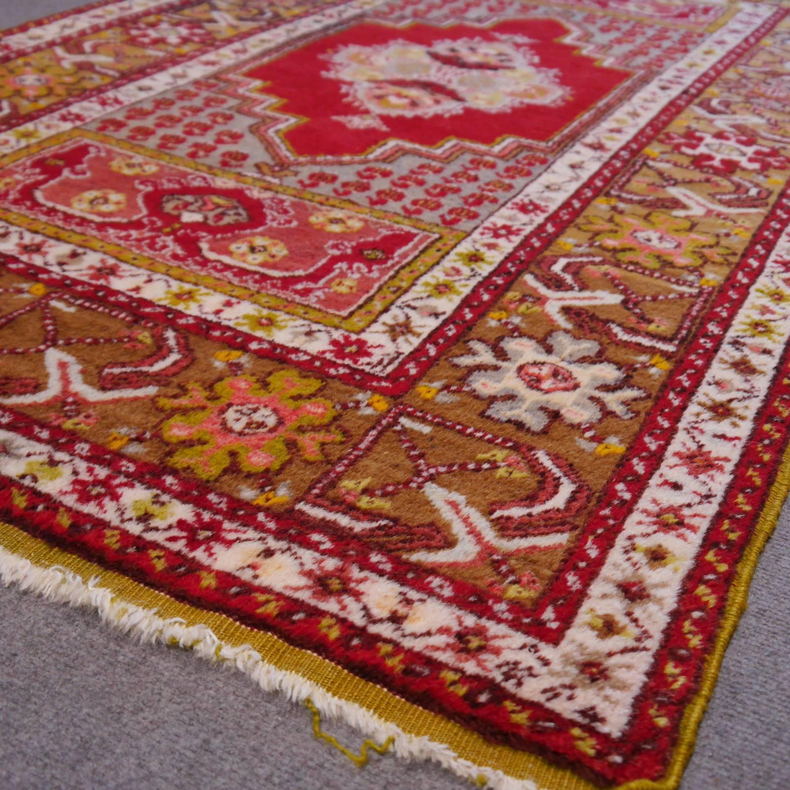 Tribal Semi Antique Turkish Kirsehir Rug red and green For Sale