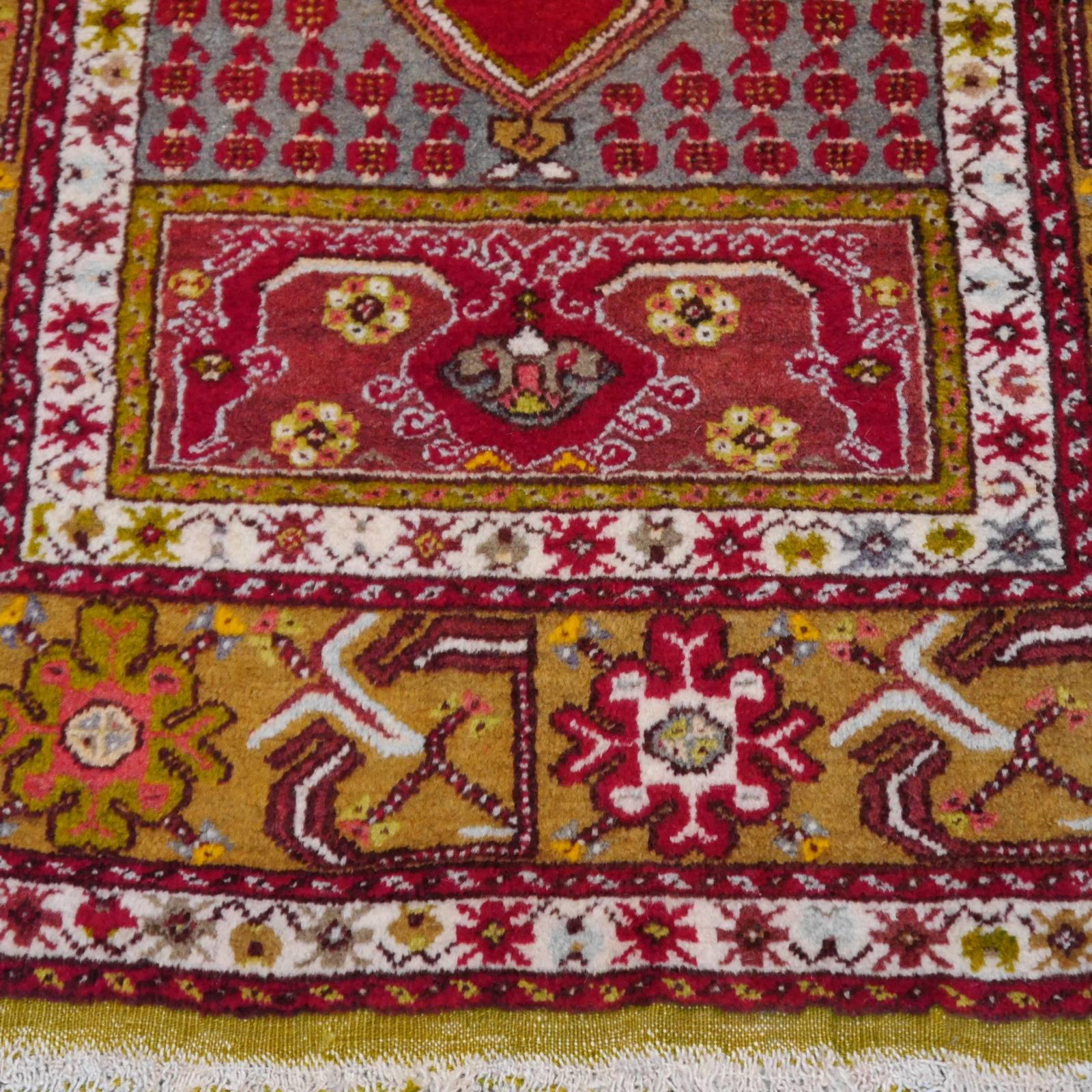Mid-20th Century Semi Antique Turkish Kirsehir Rug red and green For Sale