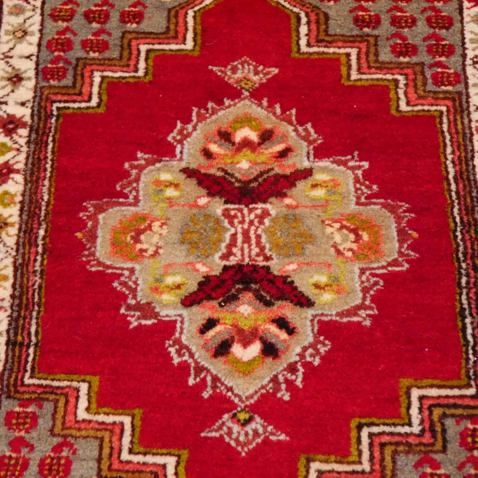 Wool Semi Antique Turkish Kirsehir Rug red and green For Sale